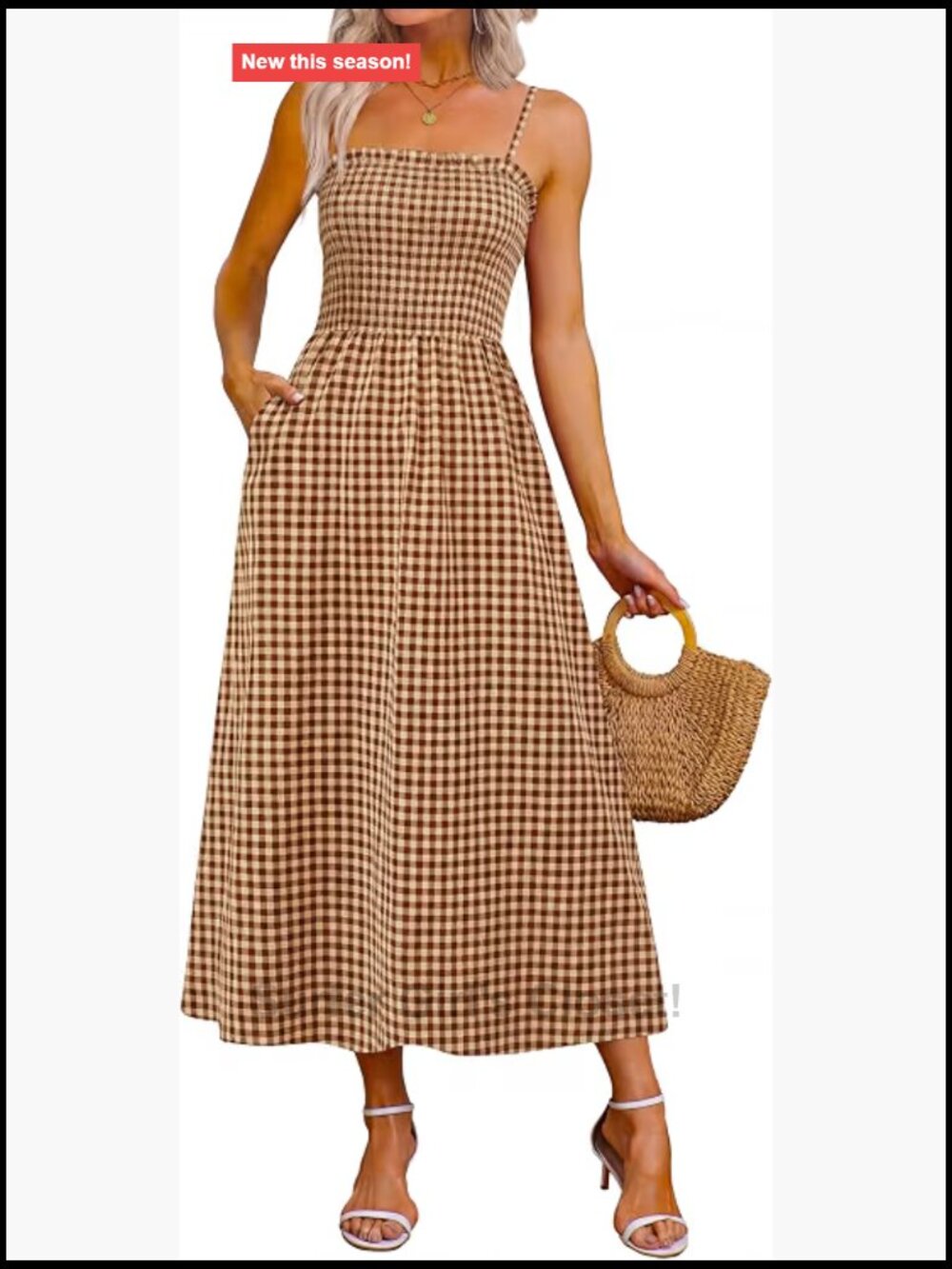 Spaghetti Strap Maxi Dress Smocked with Pockets Boho Casual Long Sundress